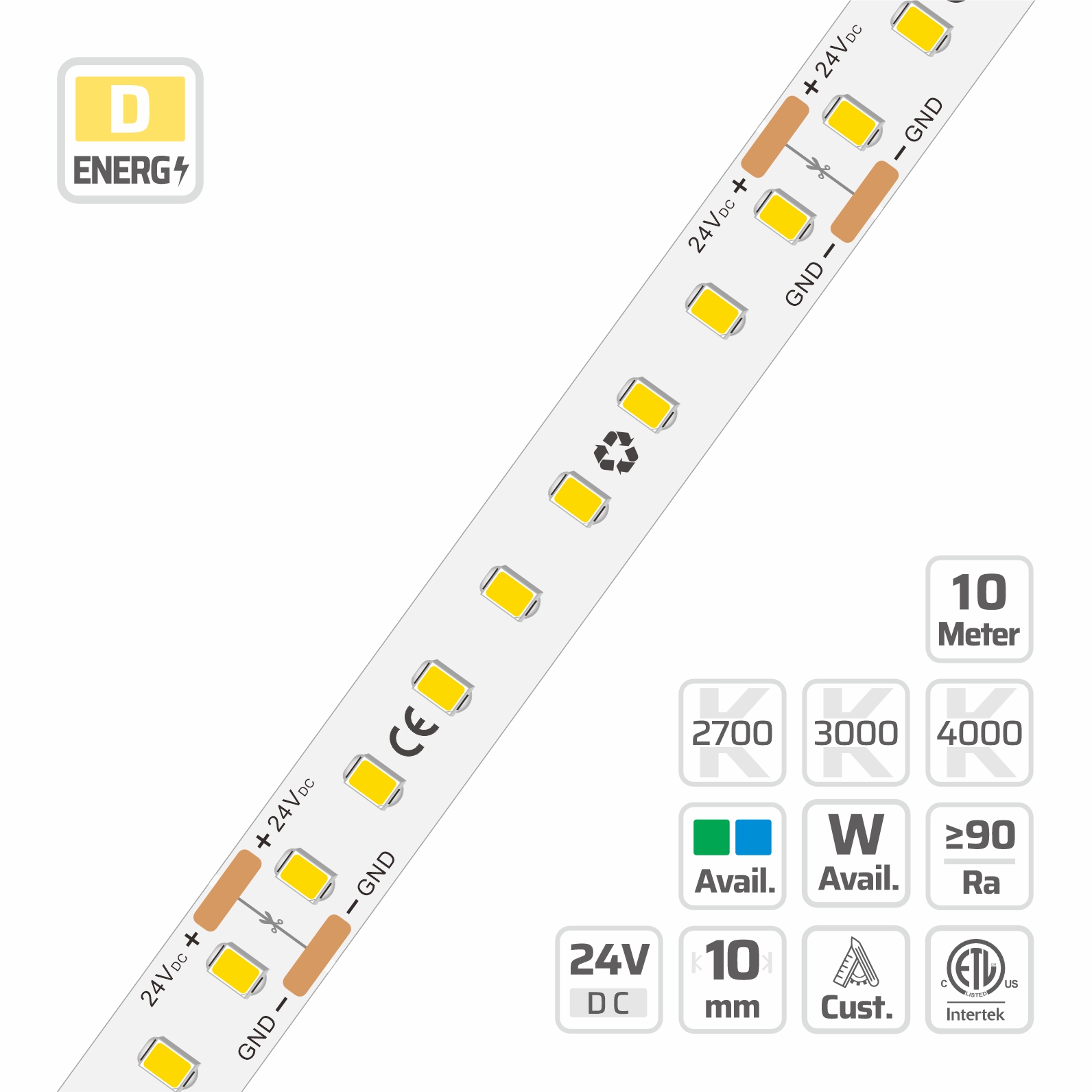 10mm | 24V | 128LEDs | 62.5mm/cut | #63849 | 2835 Ultra-Long Built-in IC LED strip Light