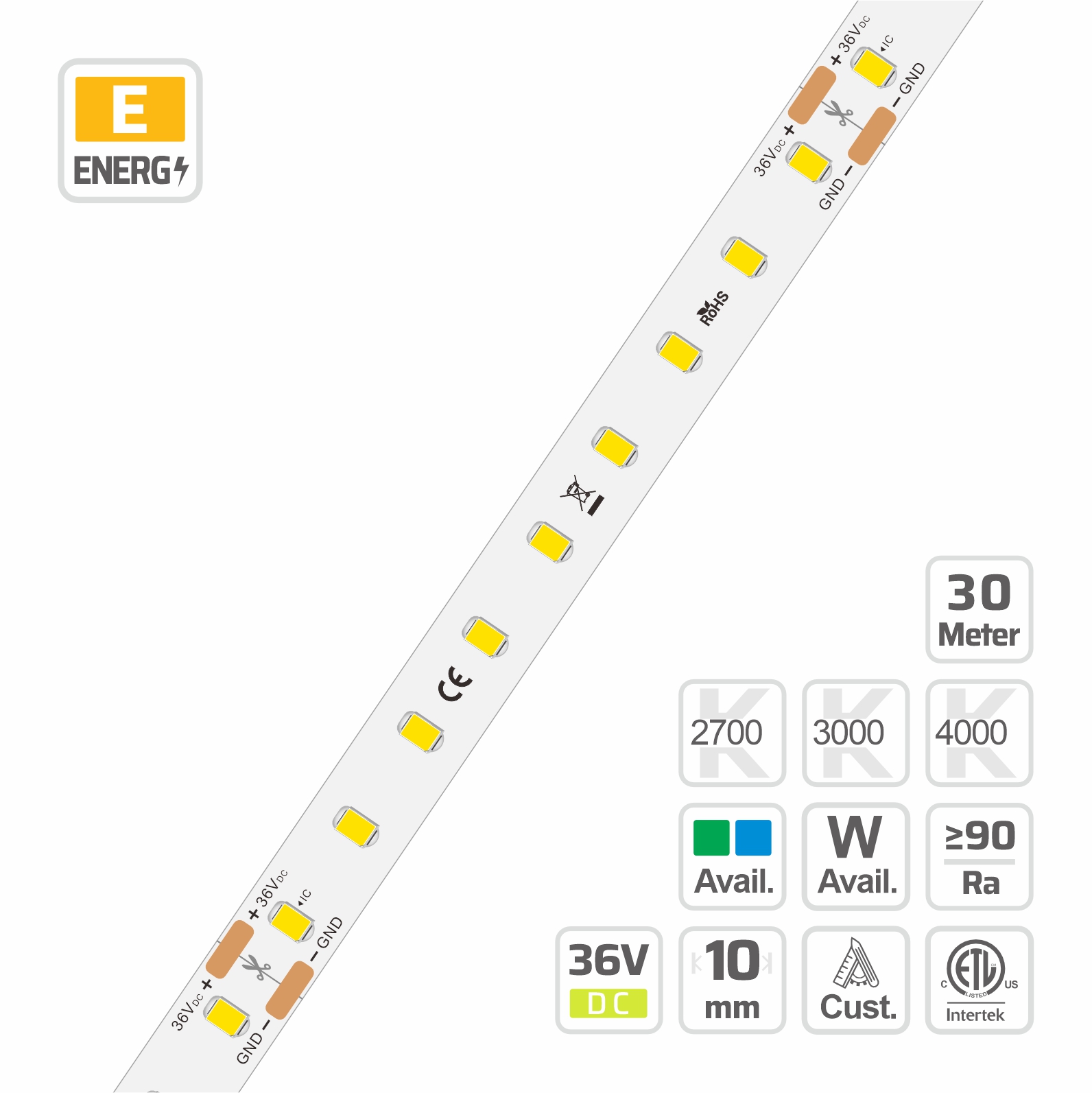 10mm | 36V | 90LEDs | 100mm/cut | #63850 | 2835 Bulit in IC Ultra-long LED strip light