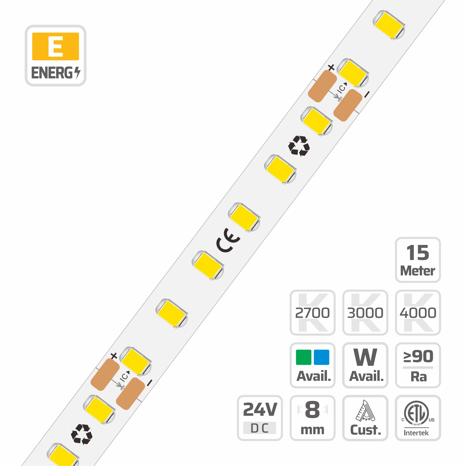 8mm | 24V | 120LEDs | 50mm/cut | #64133 | 2835 Ultra-long Built-in IC LED strip light