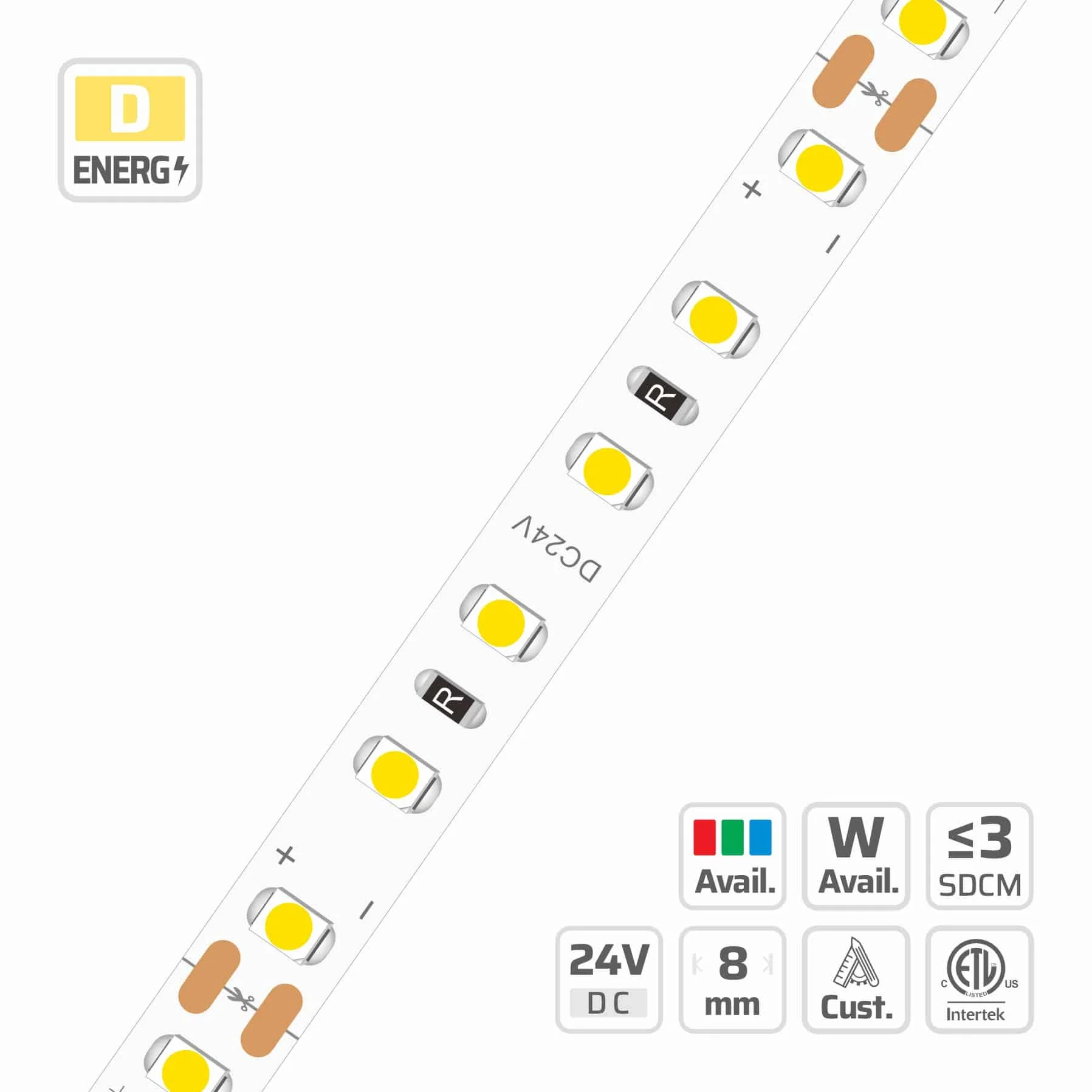 8mm | 24V | 96LEDs | 62.5cut | #6774 | 3528 Classic LED Strip Light