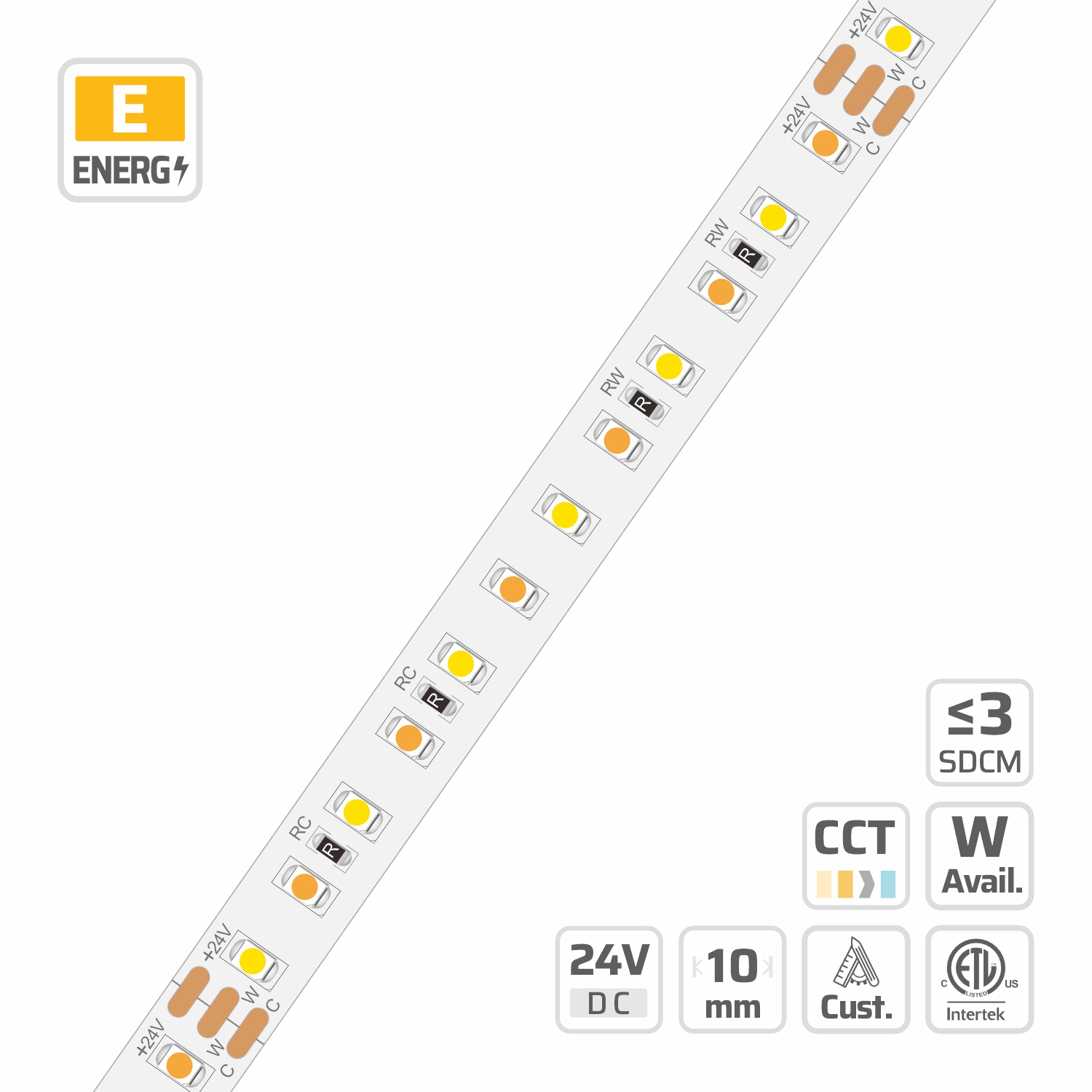 10mm | 24V | 120LEDs | 100mm/cut | #2311 | 3528 CCT LED Strip Light