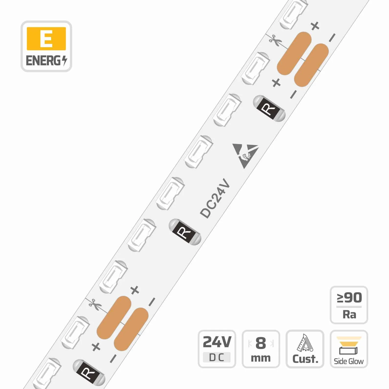 8mm | 24V | 156LEDs  | 38.4cut | #7073 |3014 Side View LED Strip Light