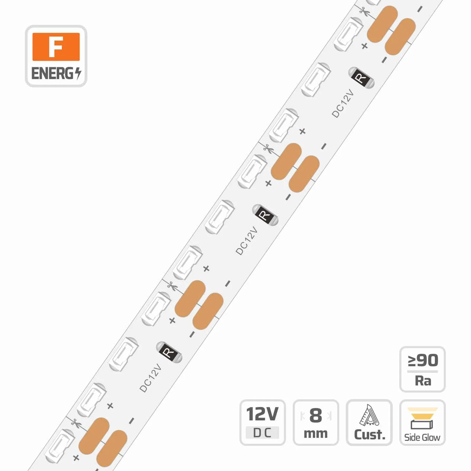 8mm | 12V | 156LEDs | 19.23cut | #7609 | 3014 Side View LED Strip Light