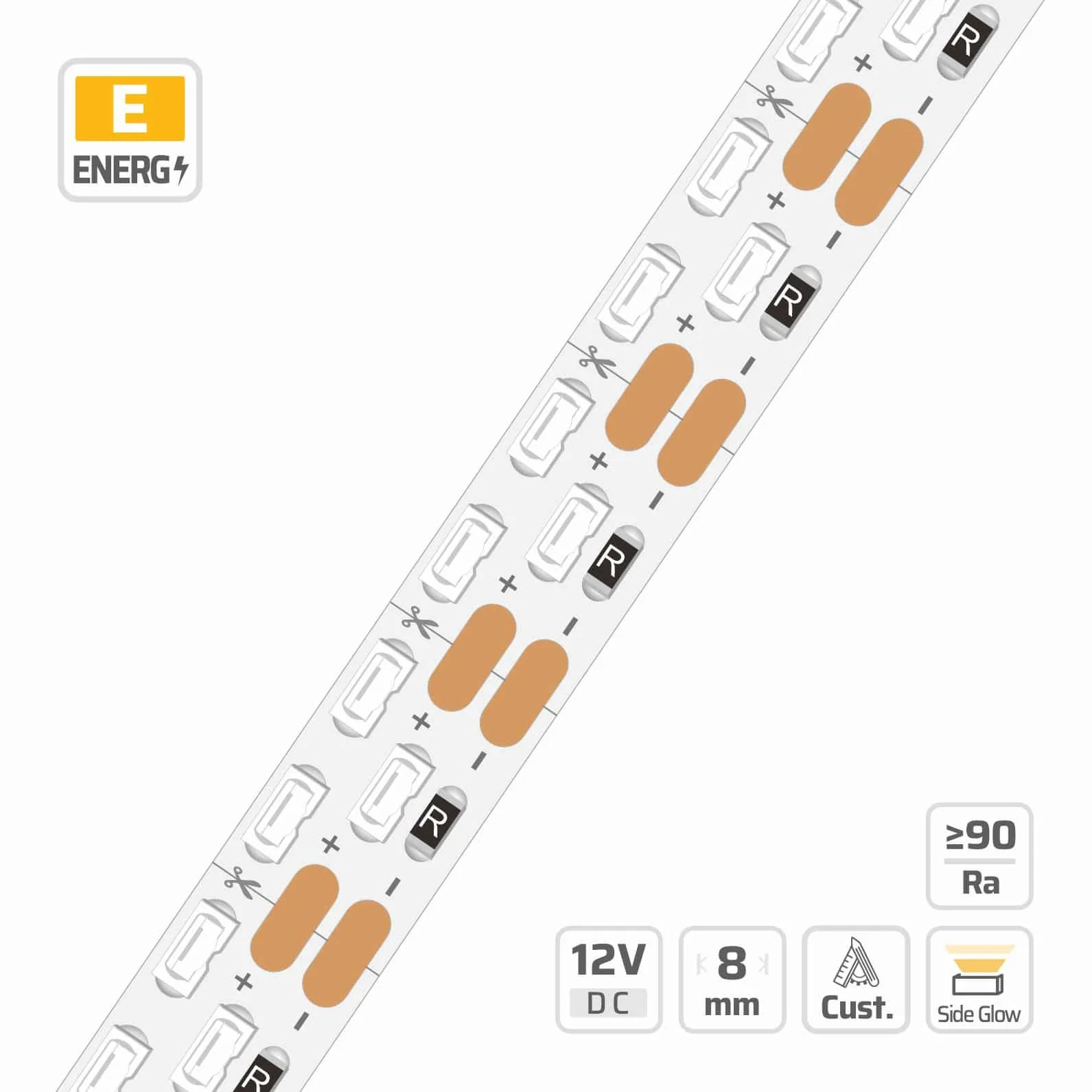 8mm | 12V | 240LEDs | 12.5cut | #7610 | 3014 Side View LED Strip Light