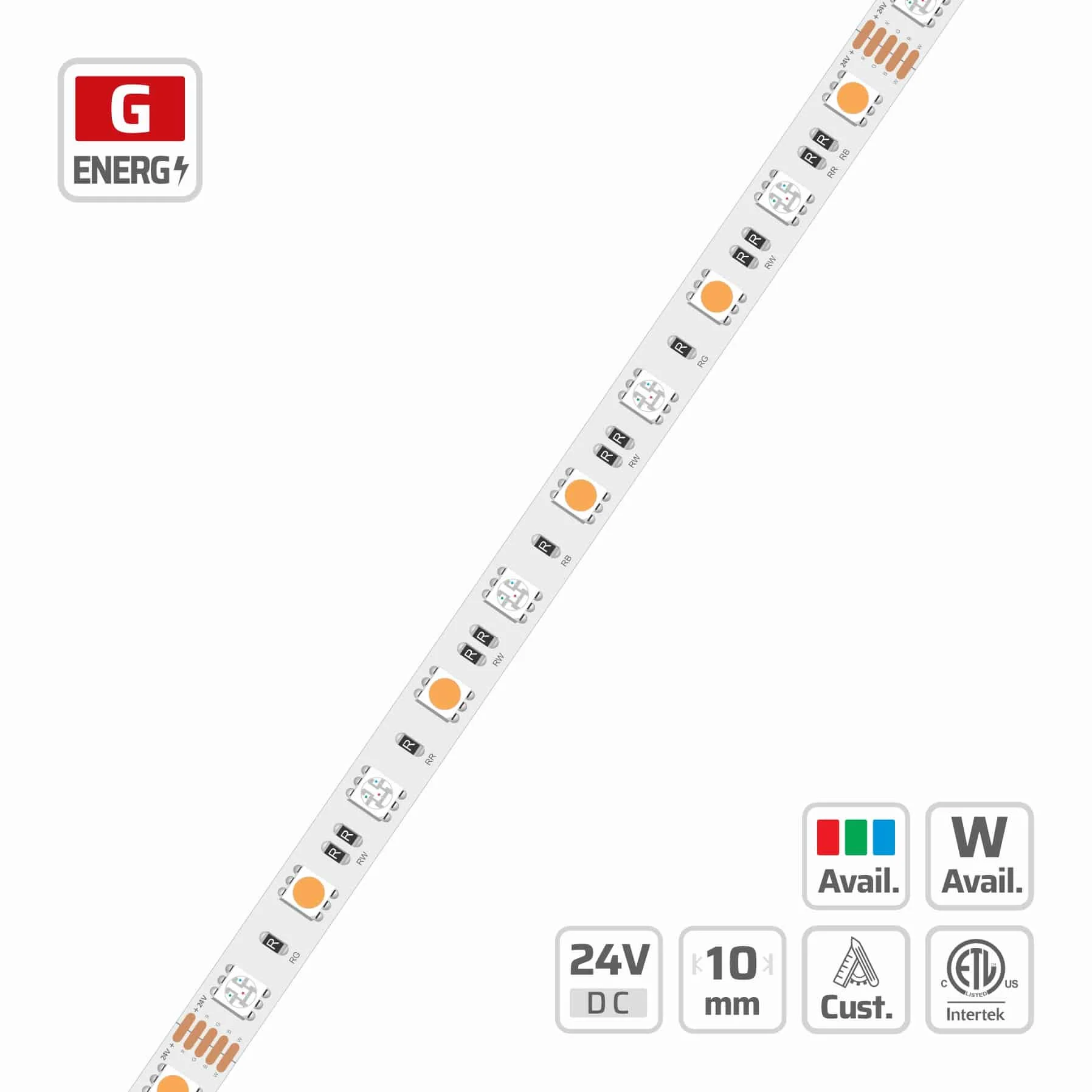10mm | 24V | 60LEDs | 166.66mm/cut | #7828 | 5050 RGBW LED Strip Light