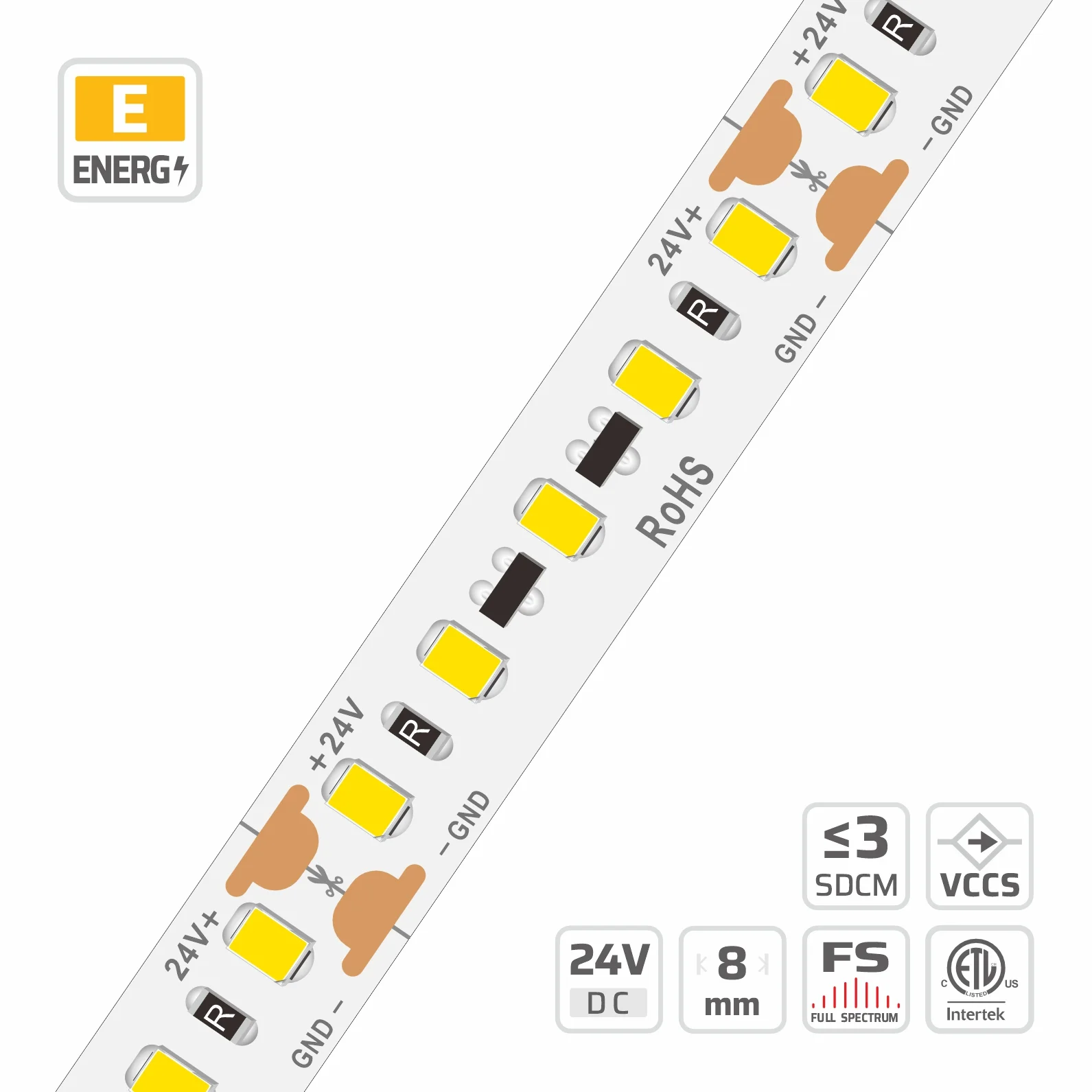 8mm | 24V | 120LEDs | 41.67cut | #7909 | 2835 Ultra-long LED strip light