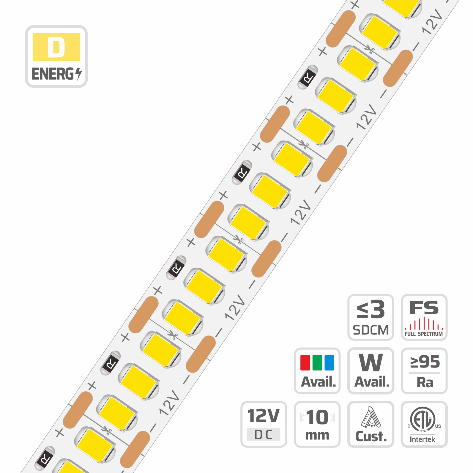 10mm | 12V | 240LEDs | 12.5mm/cut | #5565 | 2835 High Lumen Ultra-Density LED Strip Light