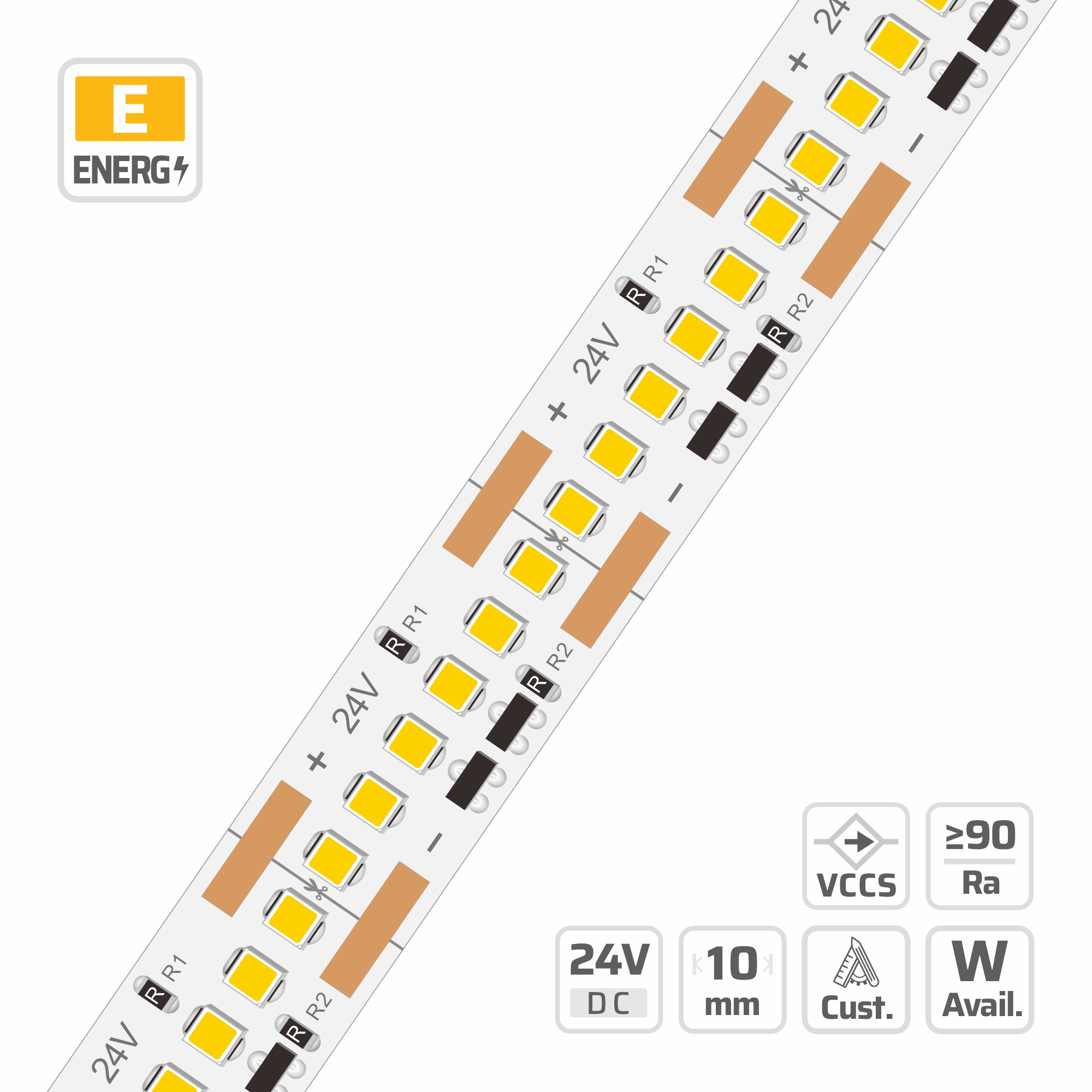 9009 · high density led strip · 24V · cuttable 20mm 9009 high density led strip — 24V, cuttable every 20mm, 10mm FPCB width, 2216 LEDs, 300 LEDs/m, 2700–6500K