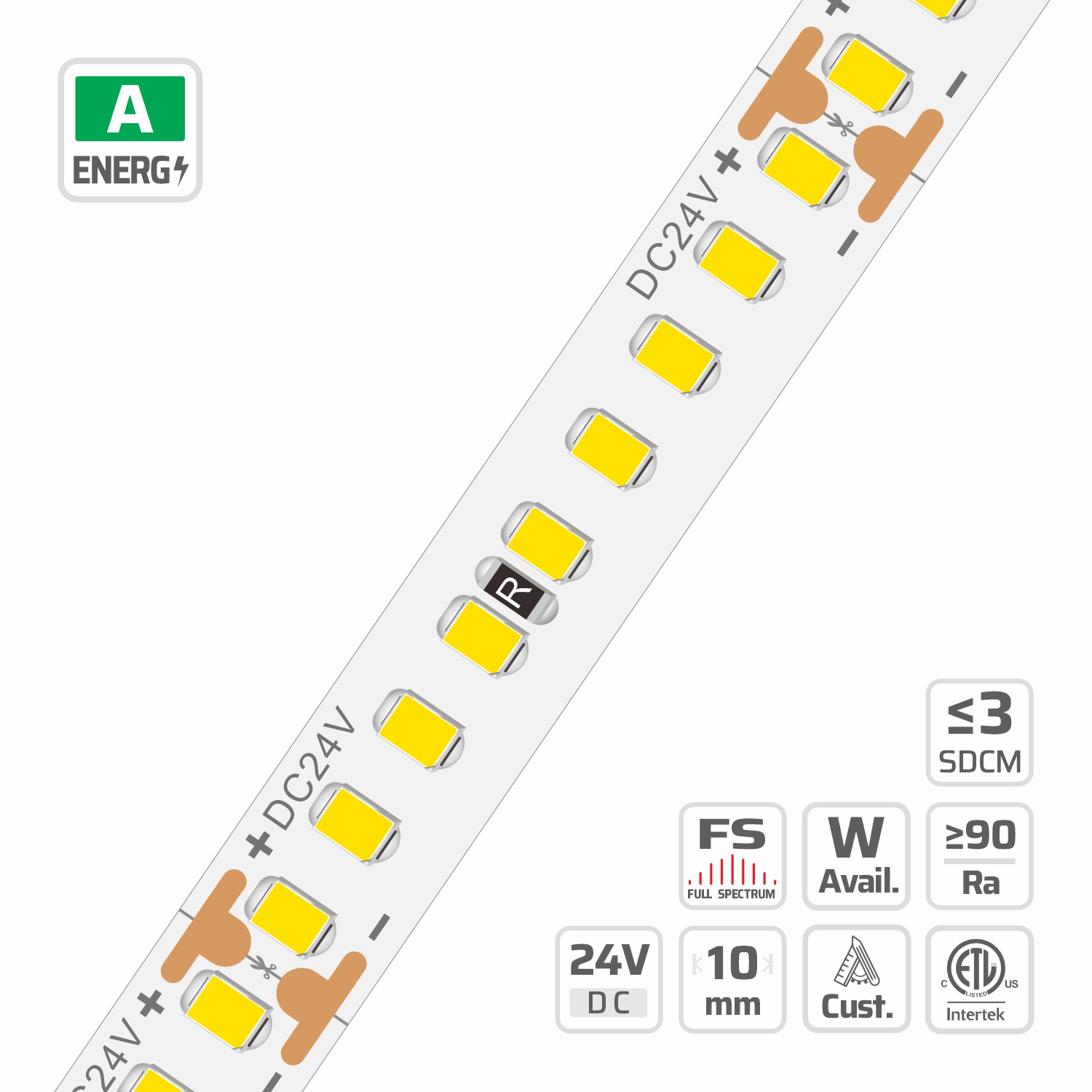10mm | 24V | 180LEDs | 50mm/cut | #10162 | 2835 High Light Efficacy High Lumen LED Strip