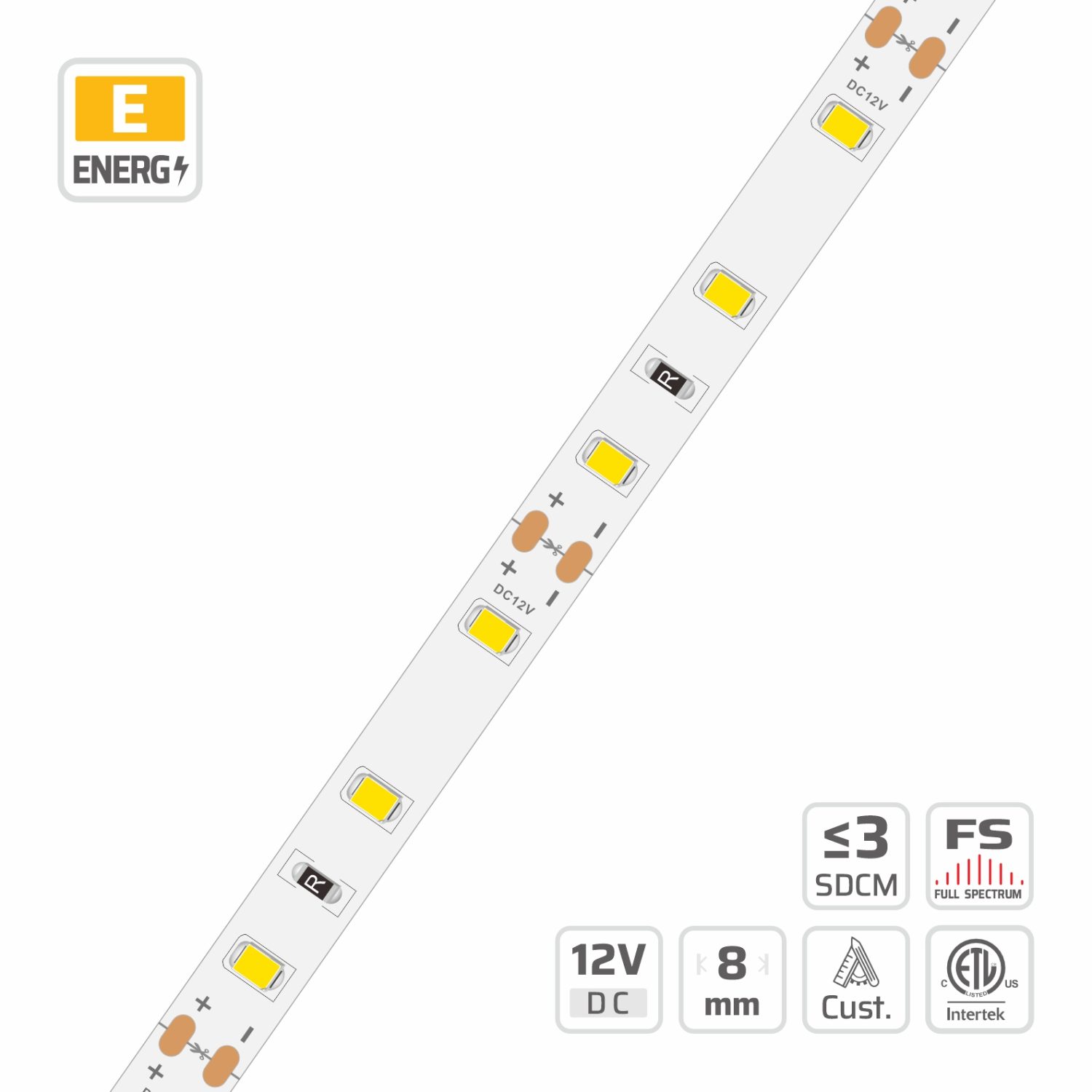 8mm | 12V | 60LEDs | 50mm/cut | #2300 | 2835 Classic LED Strip Light