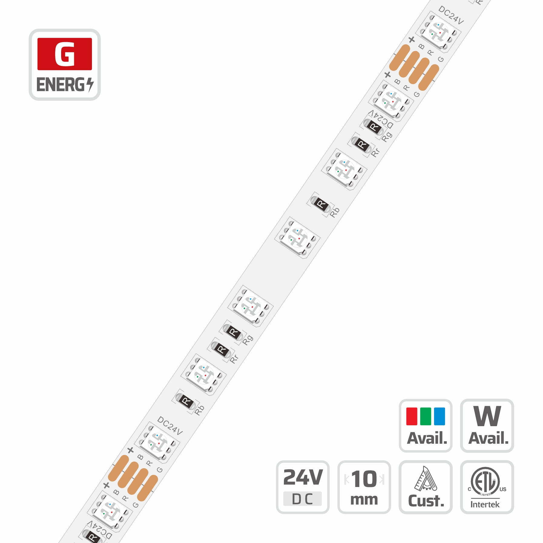 10mm | 24V | 60LEDs | 100mm/cut | #1495 | 5050 RGB LED Strip Light