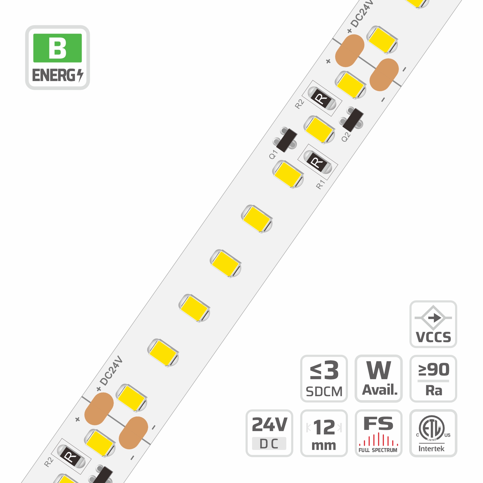 12mm | 24V | 128LEDs | 62.5cut | #4479 | 2835 C.C. High Light Efficacy High Lumen LED Strip