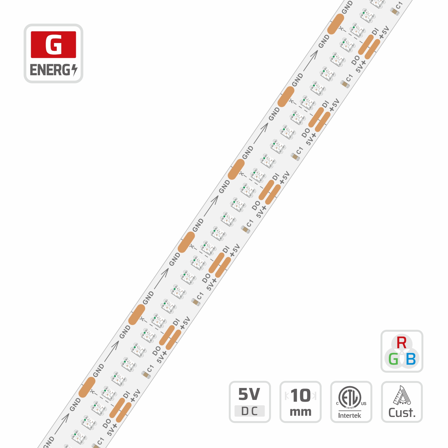 10mm | 5V | 320LEDs | 15.625mm/cut | #13894-N | 0807 Pixel Flexible LED Strip Light