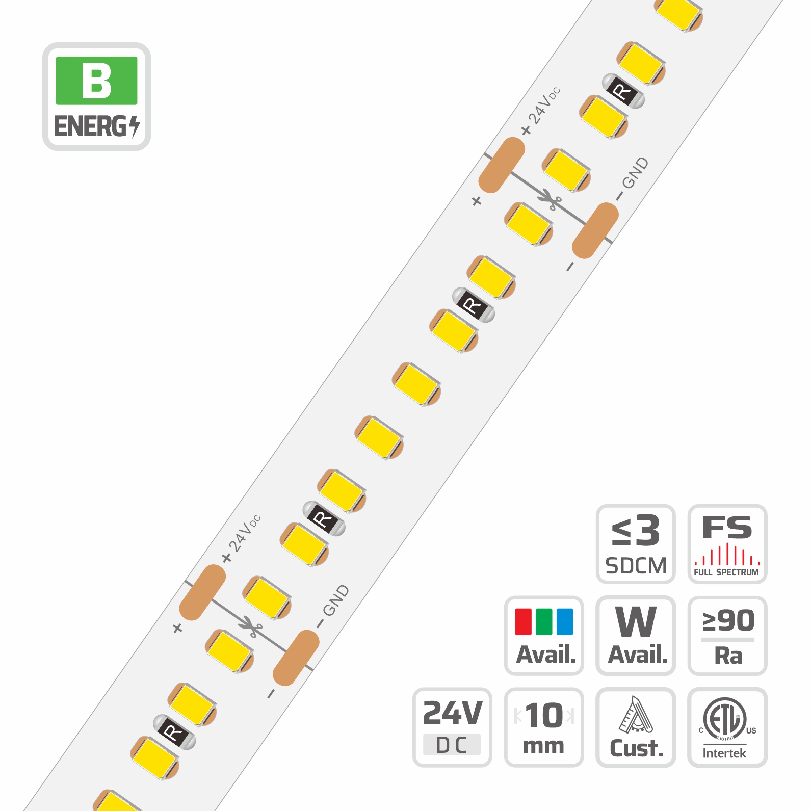 10mm | 24V | 240LEDs | 33.3mm/cut | #3493 | 2835 High Lumen High Light Efficacy Ultra-Density LED Strip Light