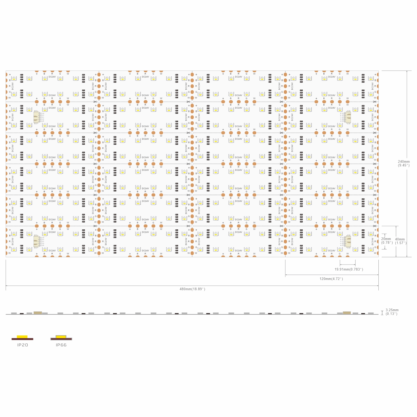 16797 · Flexible LED Sheet · 24V · cuttable 120mm 16797 Flexible LED Sheet — 24V, cuttable every 120mm, 480*240mm FPCB width, 5050 LEDs, 288 LEDs/m