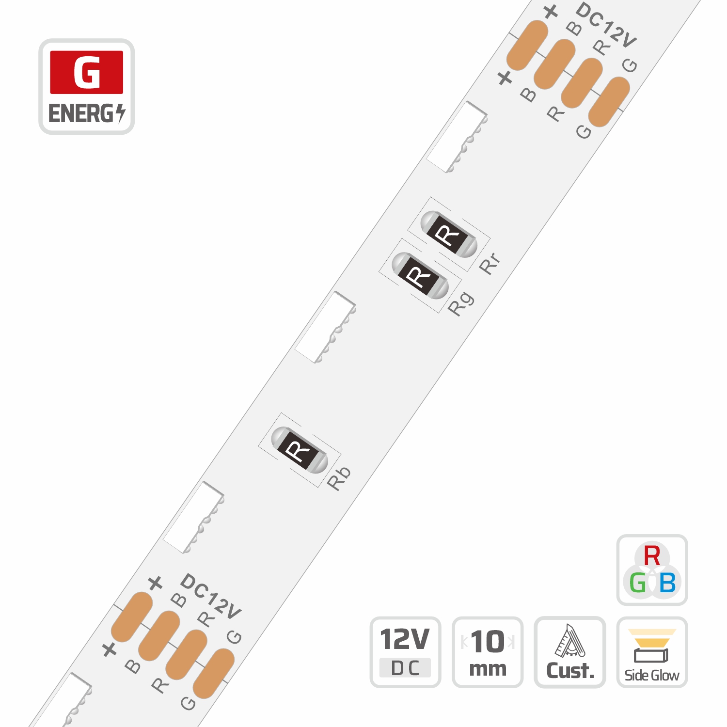 10mm | 12V | 60LEDs | 50mm/cut | #3012 | 3014 Side View LED Strip Light