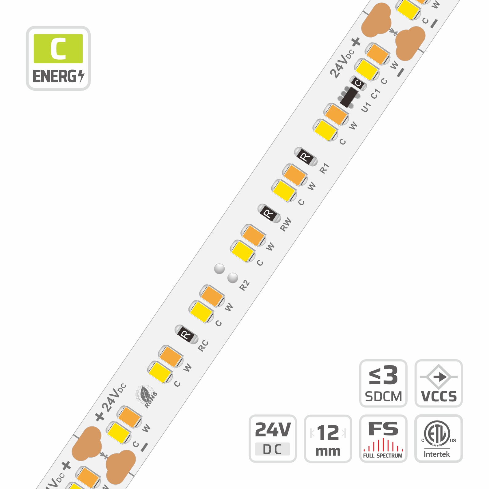 12mm | 24V | 168LEDs | 83.3mm/cut | #5214 | 2835 Switch Controlled Tunable White LED Strip | No Remote