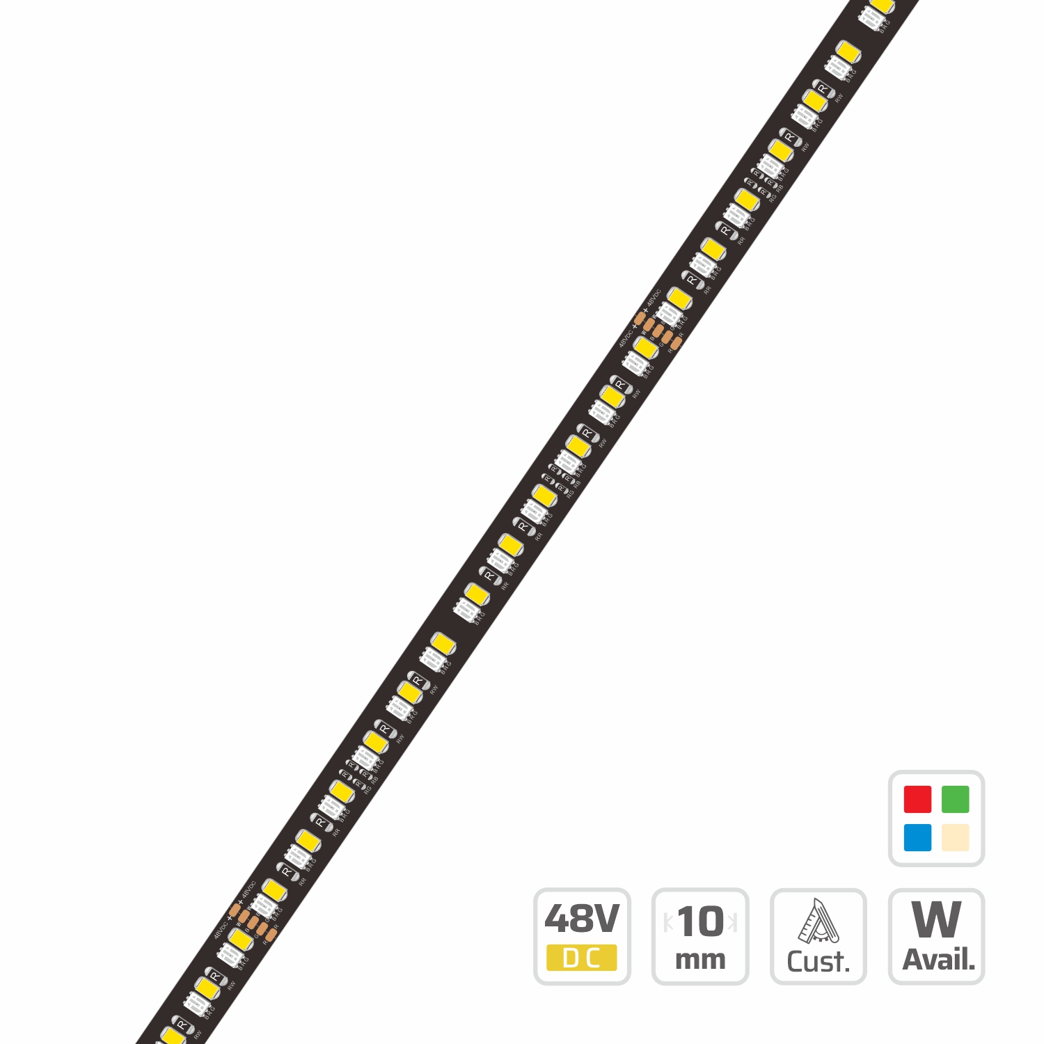 48V Mixes RGB+W LED Strip Light | 10mm | 48V | 192LEDs | 125mm/cut | #16785