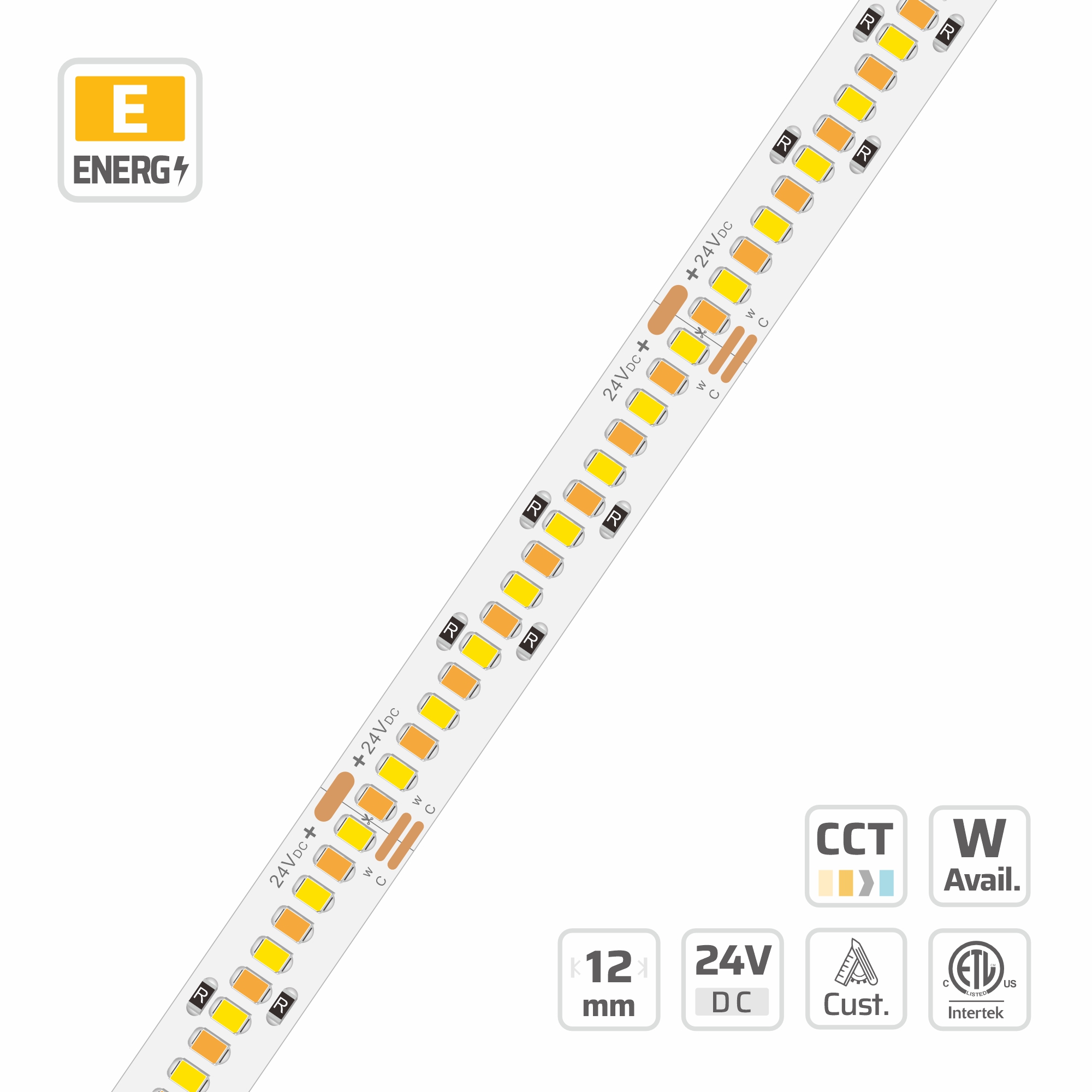 6803 · 24V · cuttable 62.5mm 6803 12mm | 24V | 256LEDs | 62.5mm/cut | #6803 | 2835 CCT Tunable LED Strip Light — 24V, cuttable every 62.5mm, 12mm FPCB width, 2835 LEDs, 256 LEDs/m