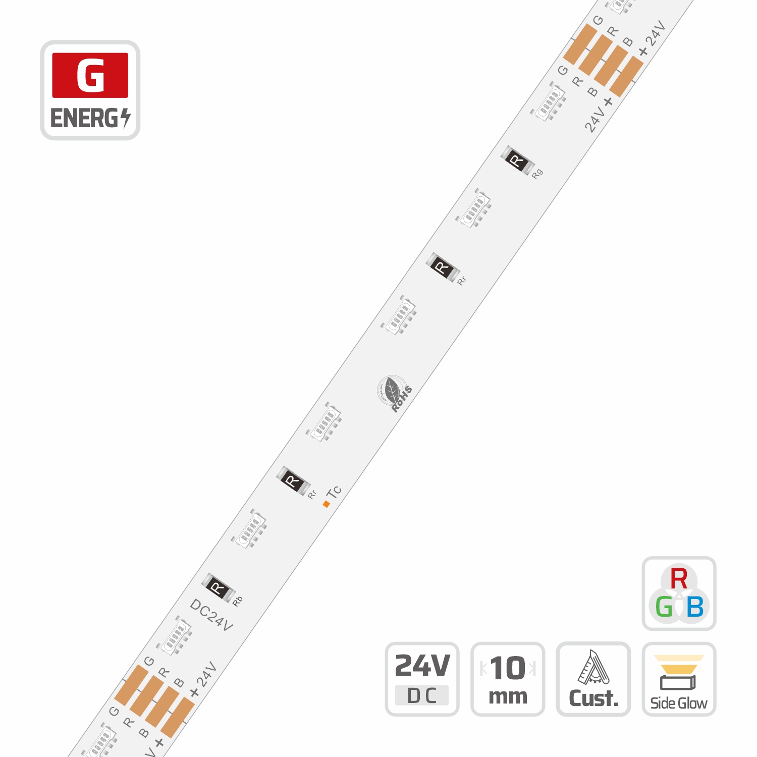 10mm | 24V | 60LEDs | 100mm/cut | #9006 | 3014 Side View RGB LED Strip Light