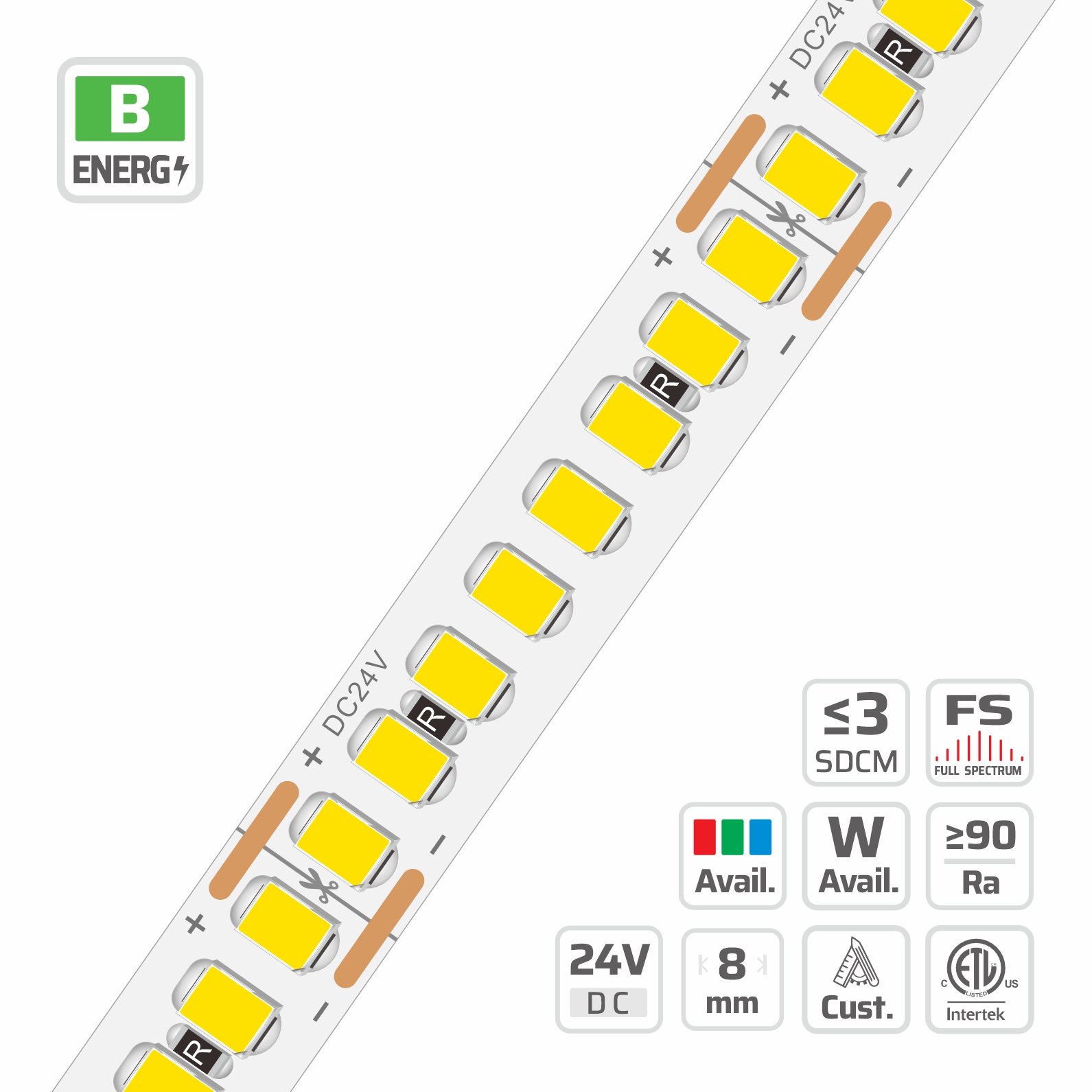 8mm | 24V | 240LEDs | 33.3mm/cut | #10023 | 2835 High Lumen Ultra-Density LED Strip Light