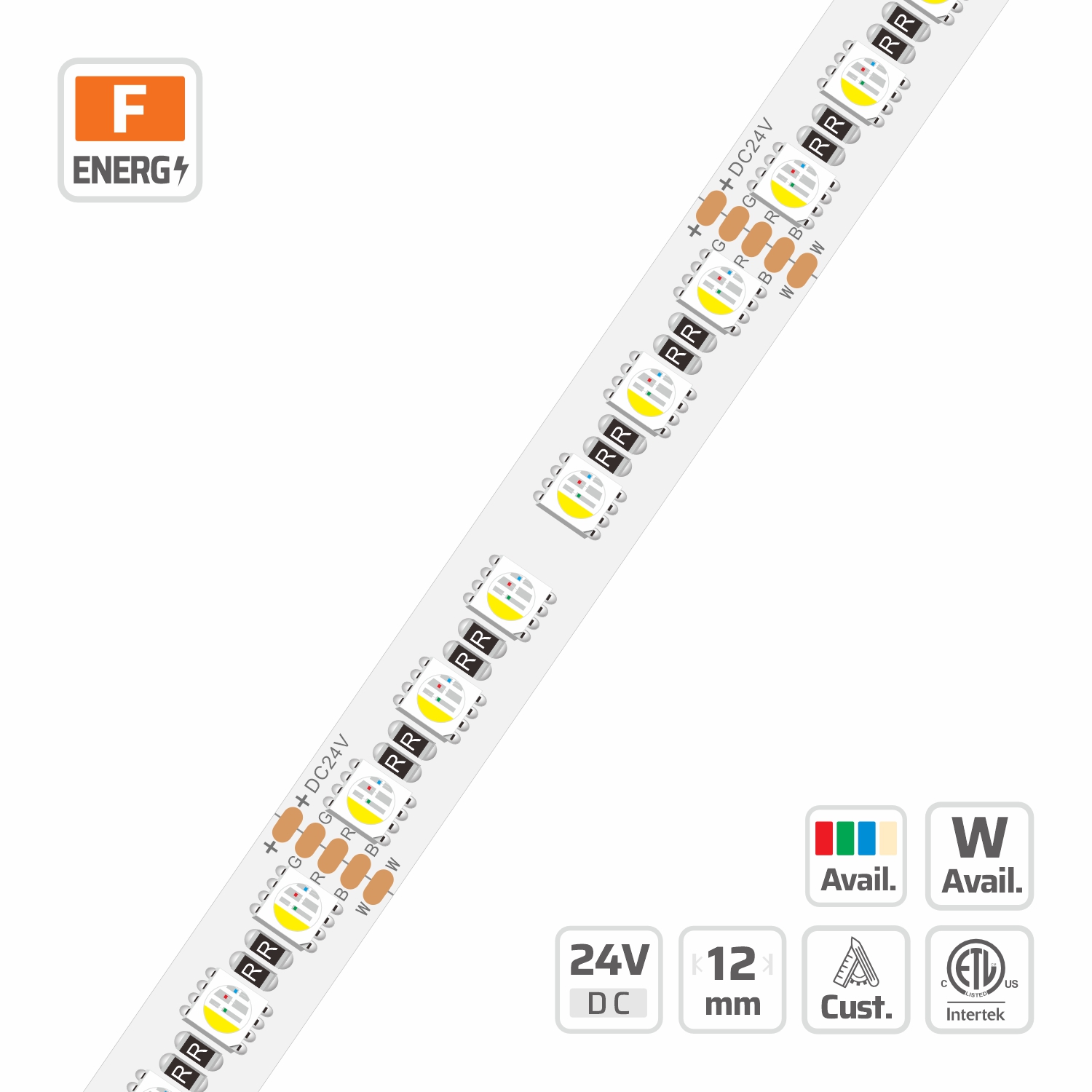12mm | 24V | 96LEDs | 62.5mm/cut | #3224 | 5050 RGBW LED Strip Light