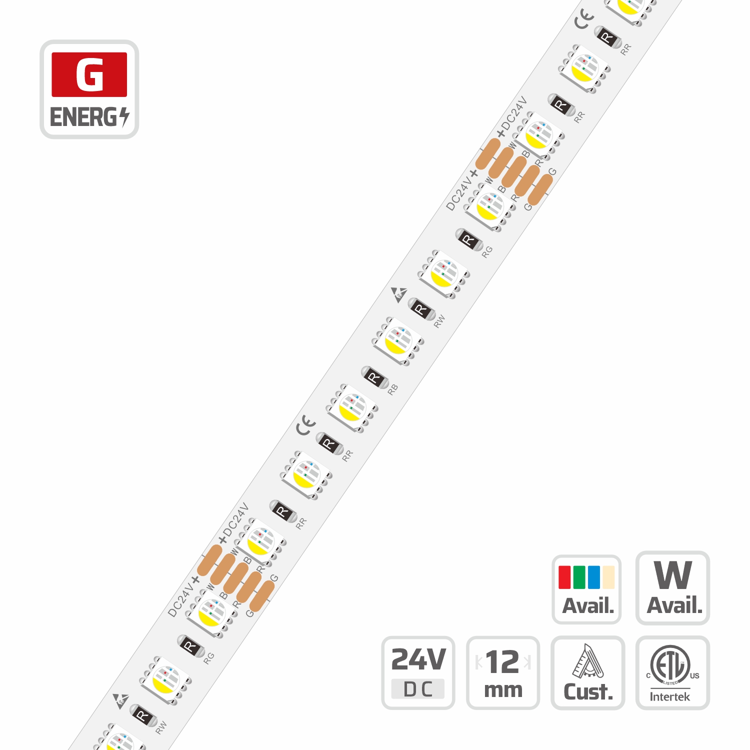 12mm | 24V | 84LEDs | 71.42mm/cut | #5199 | 5050 RGBW LED Strip Light