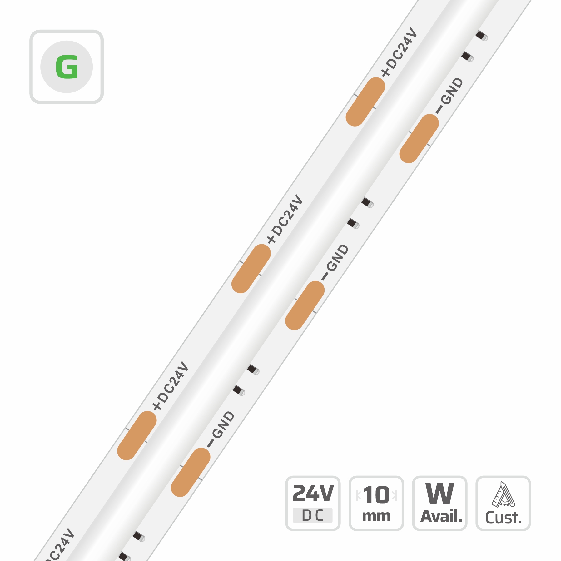 10mm | 24V | 736LEDs | 21.7mm/cut | #8215-G | Green light Flexible LED Strip Light