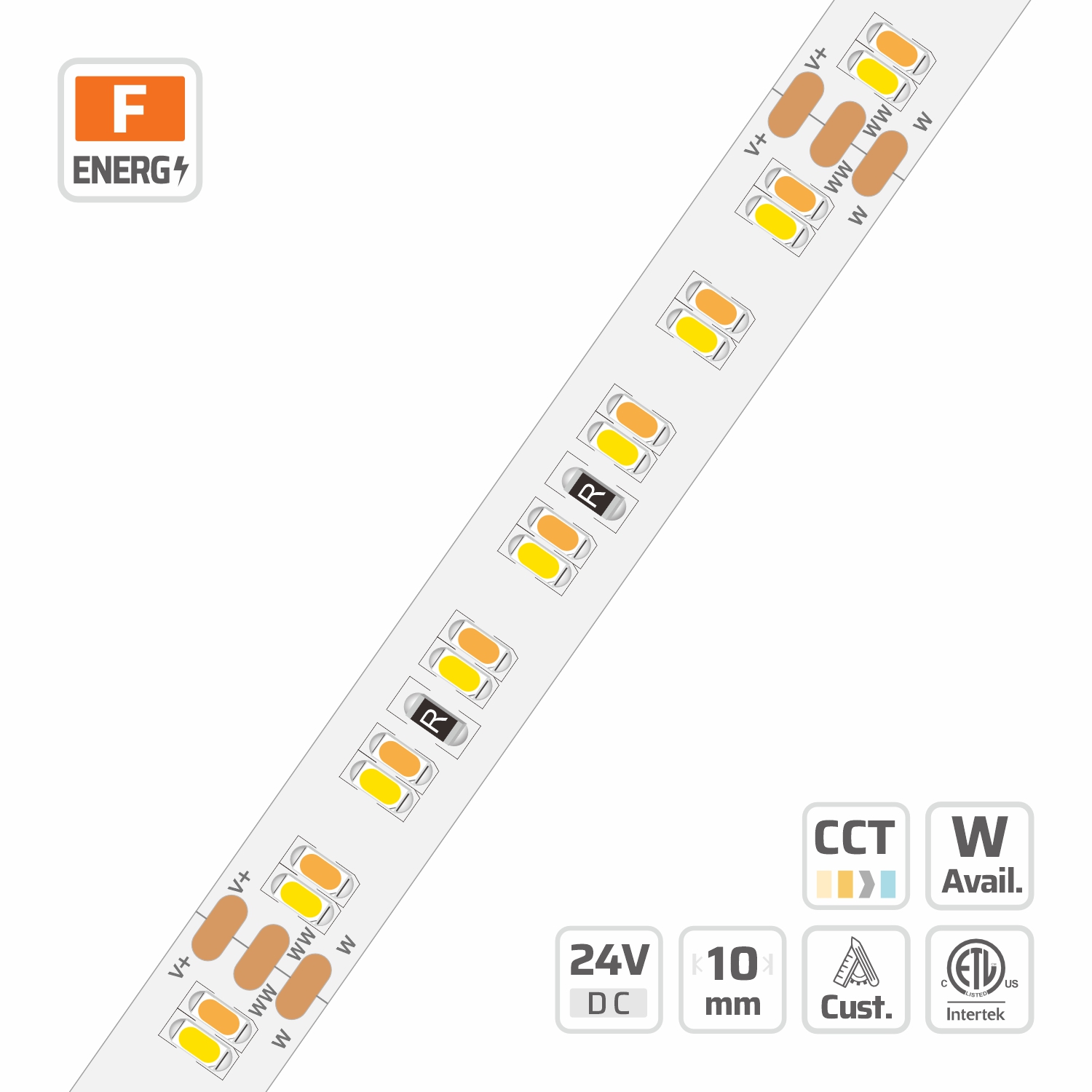 10mm | 24V | 224LEDs | 62.5mm/cut | #4272 | 3014 CCT LED Strip Light
