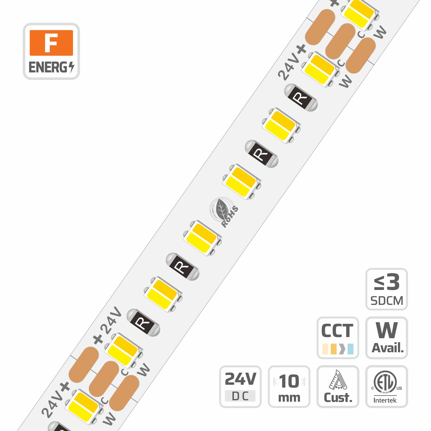 10mm | 24V | 120LEDs | 50mm/cut | #5588 | 3528 CCT LED Strip Light