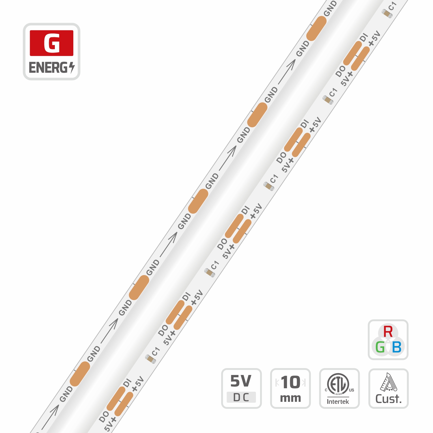 10mm | 5V | 320LEDs | 15.63mm/cut | #13894 | SPI Digital SOB Strip