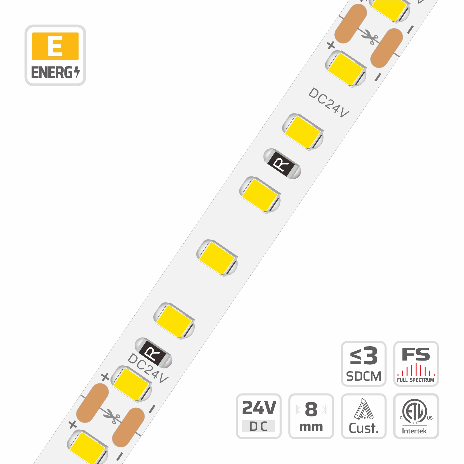 8mm | 24V | 120LEDs | 50cut | #2307 | 2835 Classic High Light Efficacy LED Strip Light
