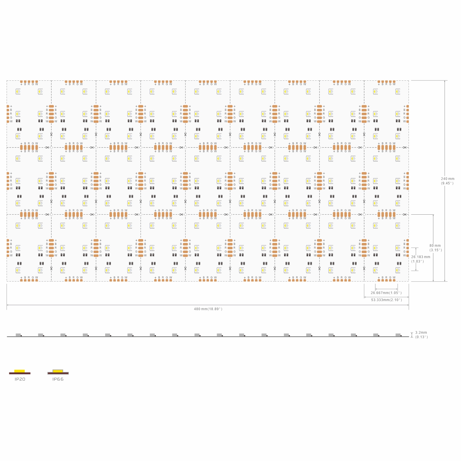 480*240mm | 24V | 162LEDs | #16796 | 5050 RGBW LED Light Sheets Panel