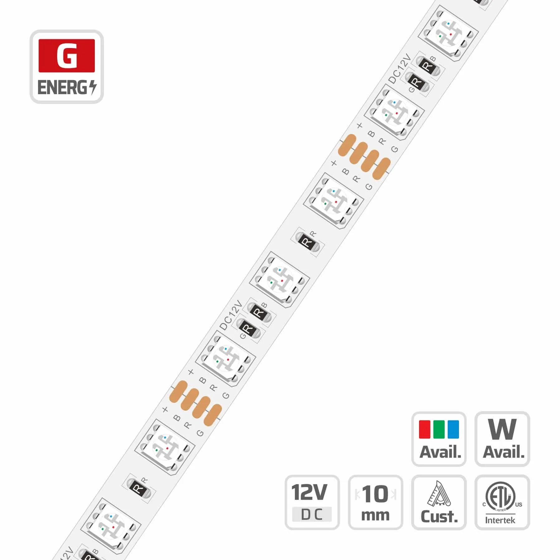 10mm | 12V | 60LEDs | 50mm/cut | #2585 | 5050 RGB LED Strip Light