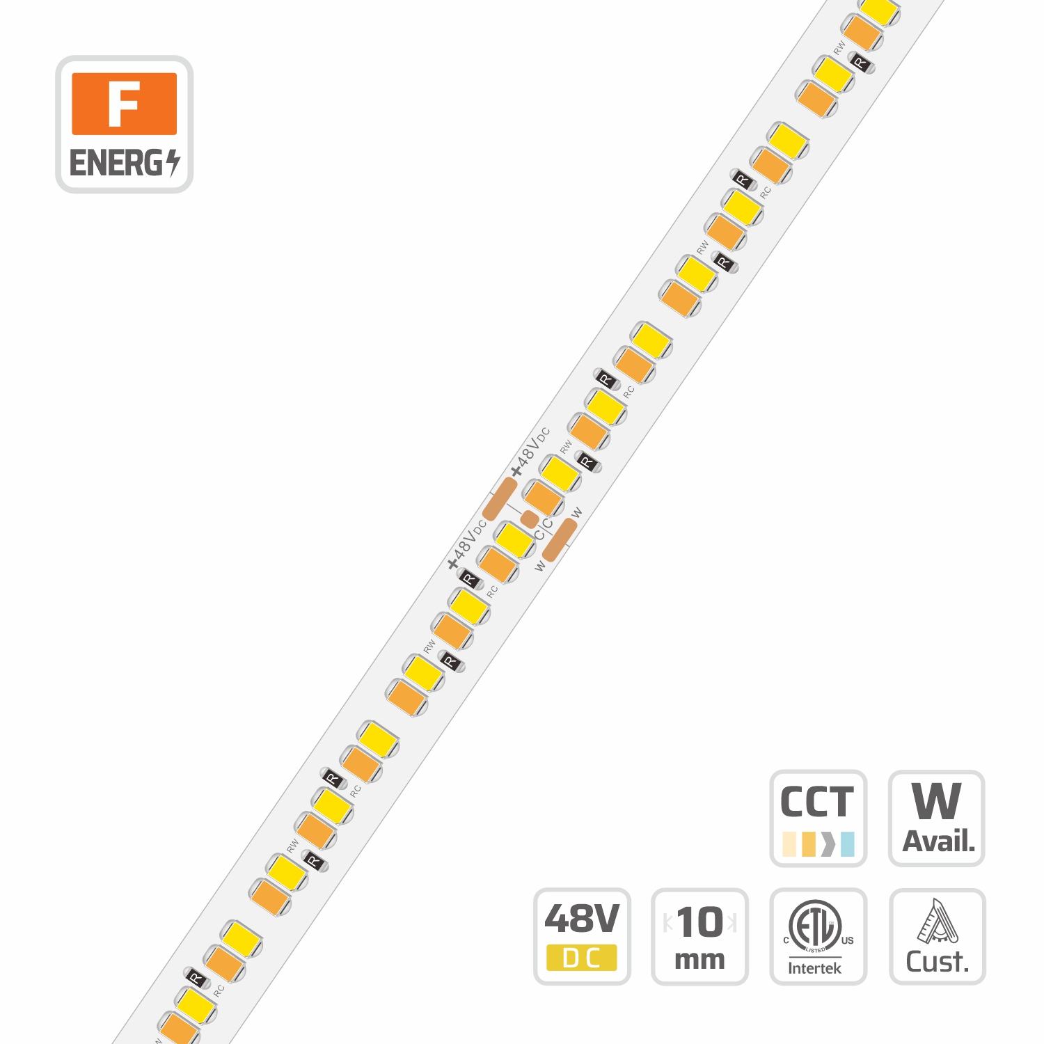 18084 · 48V · cuttable 100mm 18084 10mm | 48V | 240LEDs | 100mm/cut | #18084 | 2835 CCT Tunable LED Strip Light — 48V, cuttable every 100mm, 10mm FPCB width, 2835 LEDs, 240 LEDs/m
