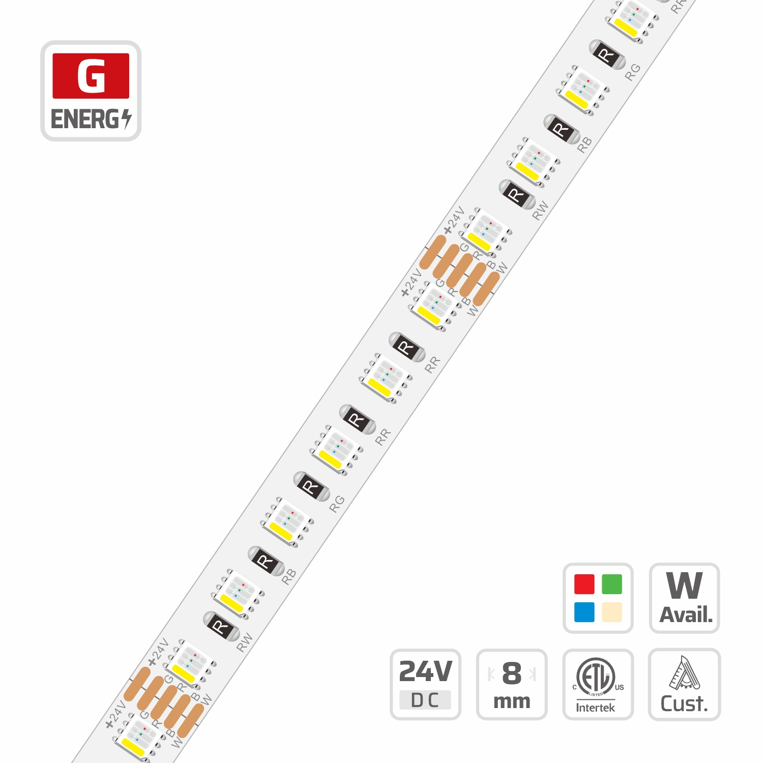 20481 · rgbw led strip · 24V · cuttable 50mm 20481 rgbw led strip — 24V, cuttable every 50mm, 8mm FPCB width, 3535 LEDs, 120 LEDs/m
