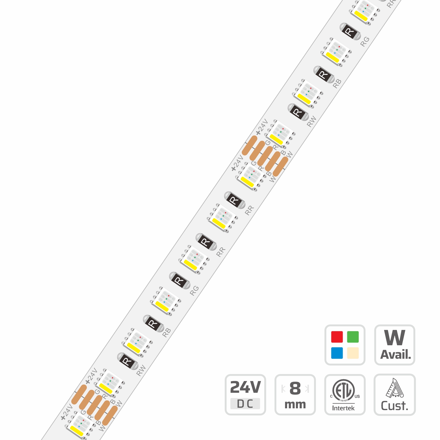 3535 RGBW LED Strip Light | 8mm | 24V | 120LEDs | 50mm/cut | #20481