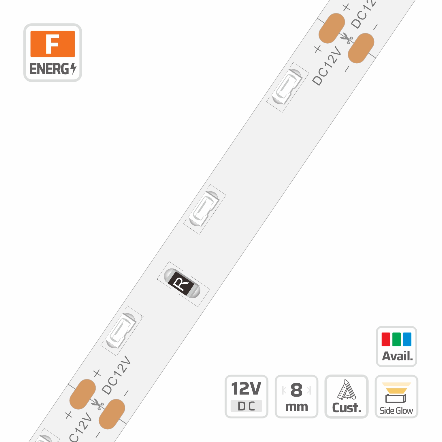 8mm | 12V | 60LEDs | 50mm/cut | #6055 | 3014 Side View LED Strip Light
