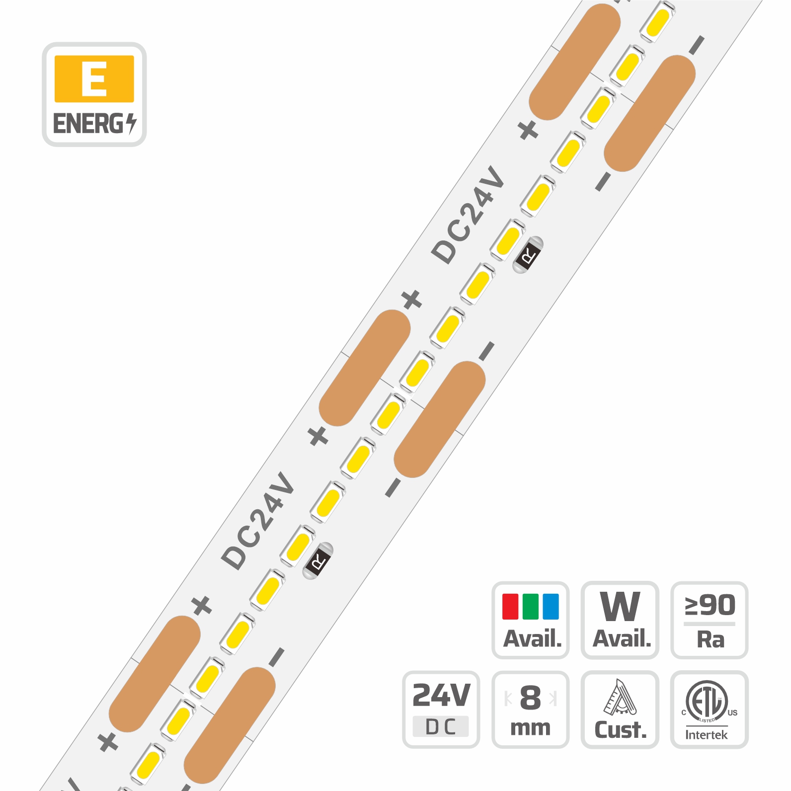 5379 · 2110 · 24V · cuttable 20mm 5379 2110 — 24V, cuttable every 20mm, 8mm FPCB width, 2110 LEDs, 350 LEDs/m