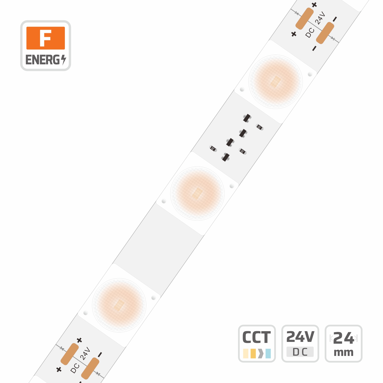 24mm | 24V | 18LEDs | 166.66mm/cut | #10461 | 3030 Lenses LED Strip Light
