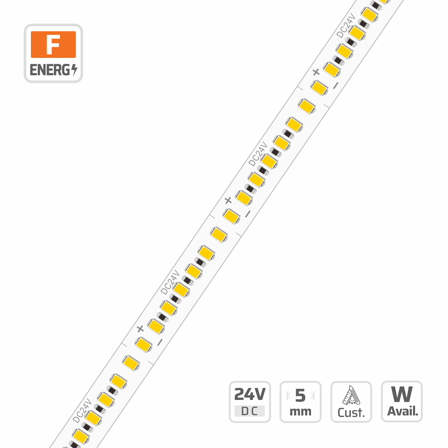 13921-N #13921-N | 2216 Ultra-Narrow LED Strip Light — 24V, cuttable every 20mm, 5mm FPCB width, 2216 LEDs, 350 LEDs/m