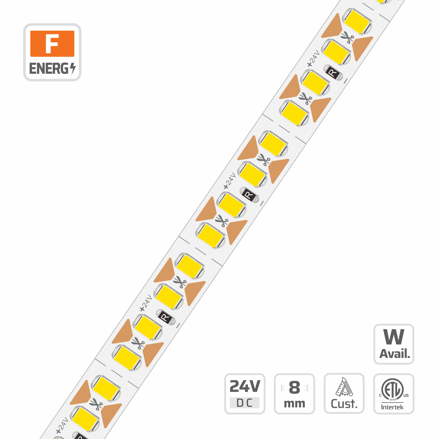 20480 · 24V · cuttable Free Cut 20480 8mm | 24V | 180LEDs | Free Cut | #20480 | 2835 Full-Spectrum LED One LED, One Cut LED Strip Light — 24V, cuttable every Free Cut, 8mm FPCB width, 2835 LEDs, 180 LEDs/m
