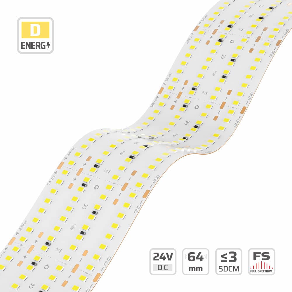 64mm | 24V | 640LEDs | 50mm/cut | #16700 | 2835 4-Row LED Strip
