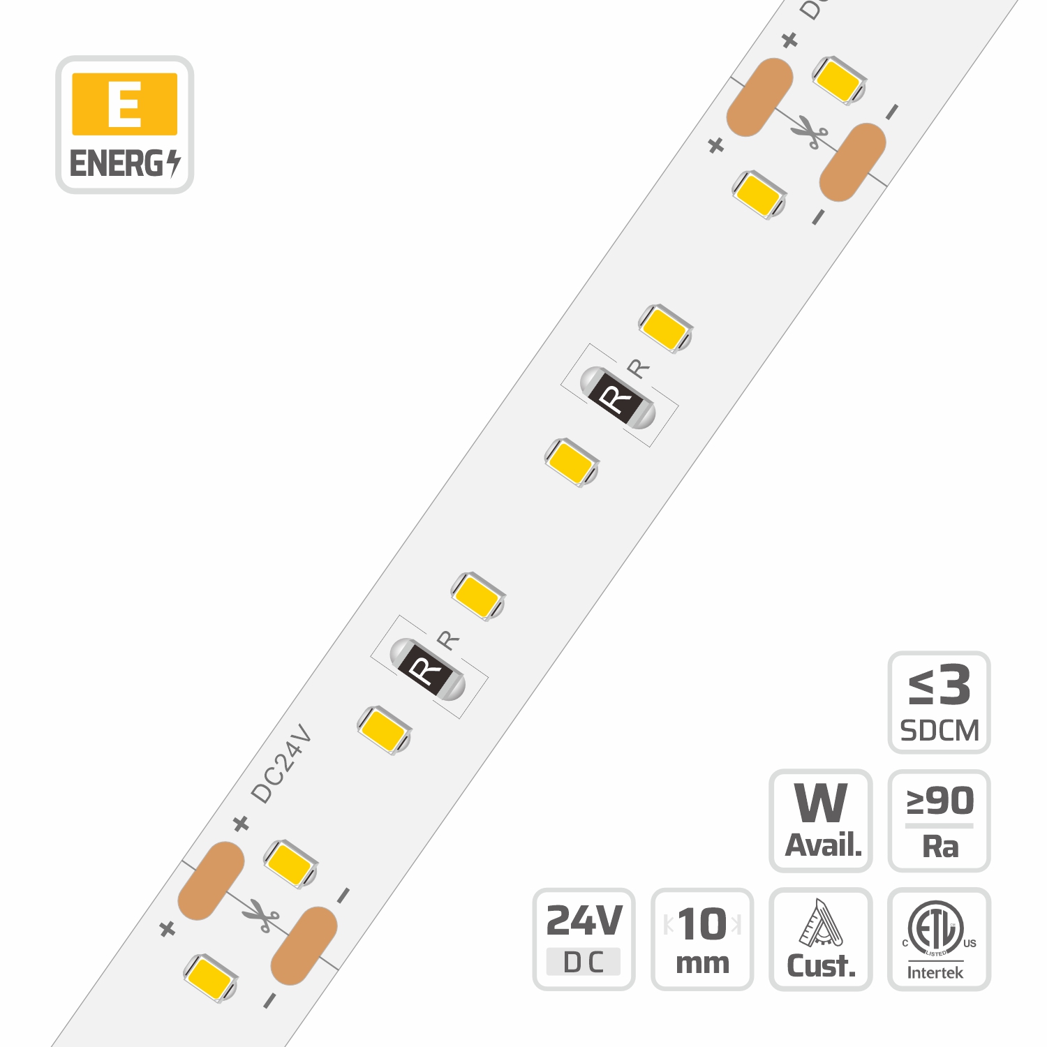2782 · 24V · cuttable 50mm 2782 2216 Classic LED Strip Light | 10mm | 24V | 120LEDs | 50mm/cut | #2782 — 24V, cuttable every 50mm, 10mm FPCB width, 2216 LEDs, 120 LEDs/m