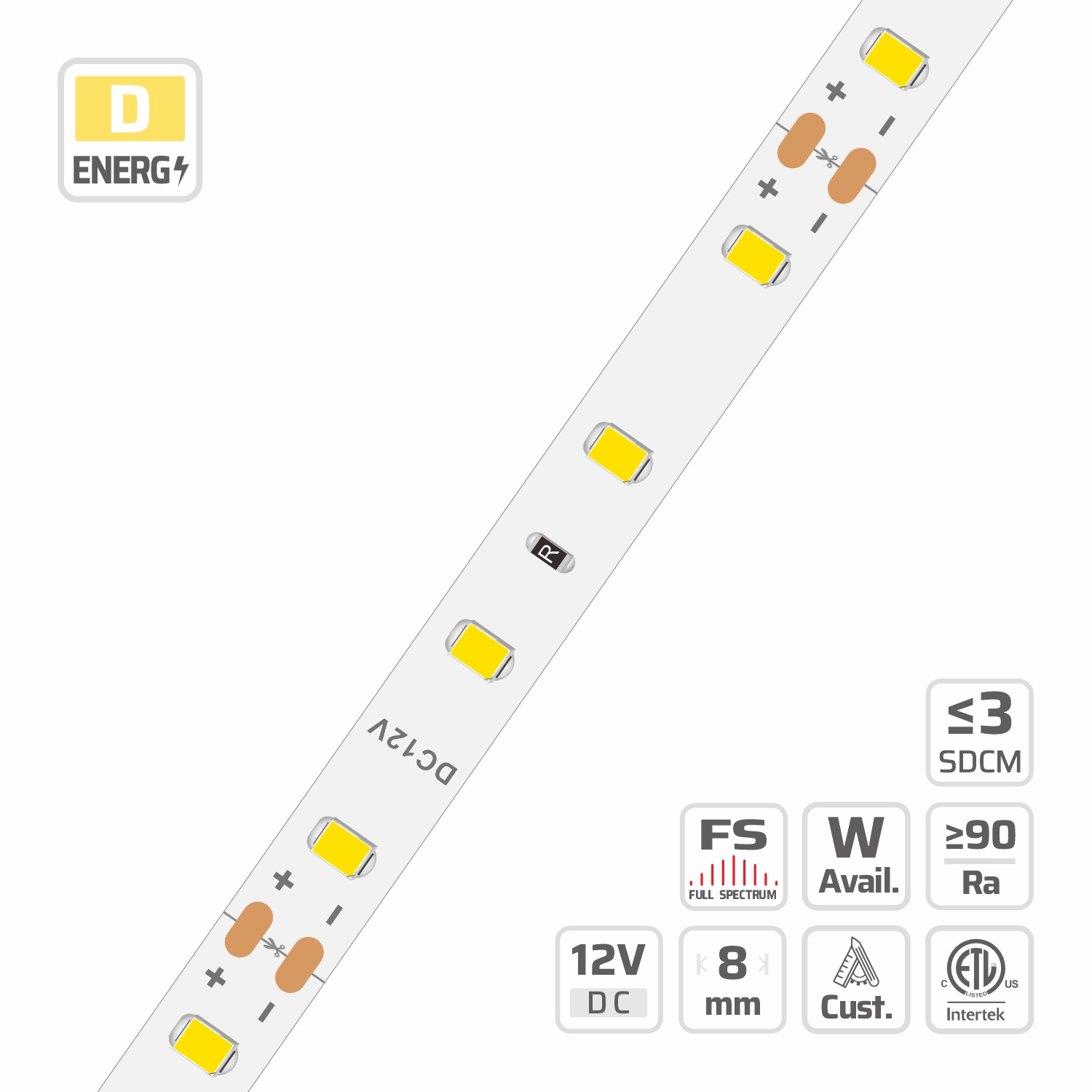 8mm | 12V | 64LEDs | 50mm/cut | #10175 | 2835 High Light Efficacy High Lumen LED Strip