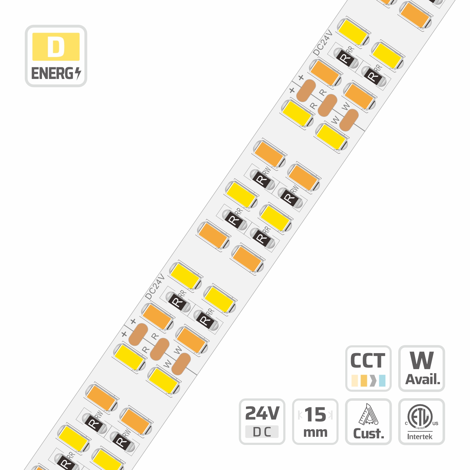 15mm | 24V | 240LEDs | 50mm/cut | #2771 | 5630 Tunable CCT  High Lumen Multi-Line LED Strip Light