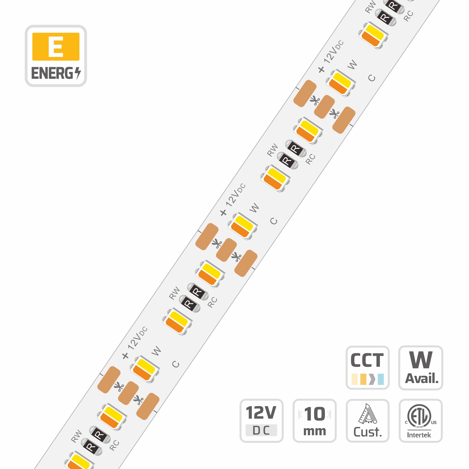 19937 · 12V · cuttable 25mm 19937 2835 2-in-1 CCT Tunable LED Strip Light | 10mm | 12V | 120LEDs | 25mm/cut | #19937 — 12V, cuttable every 25mm, 10mm FPCB width, 2835 LEDs, 120 LEDs/m