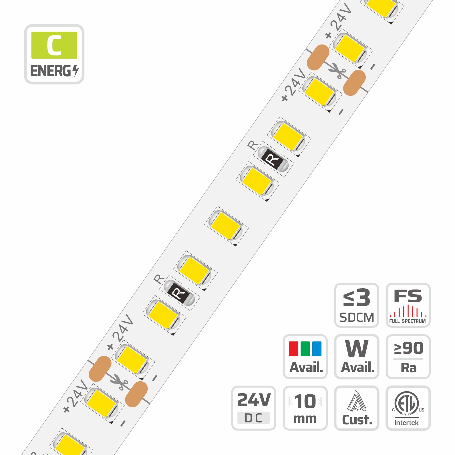 10mm | 24V | 140LEDs | 50mm/cut | #2518 | 2835 High Lumen Classic LED Strip Light