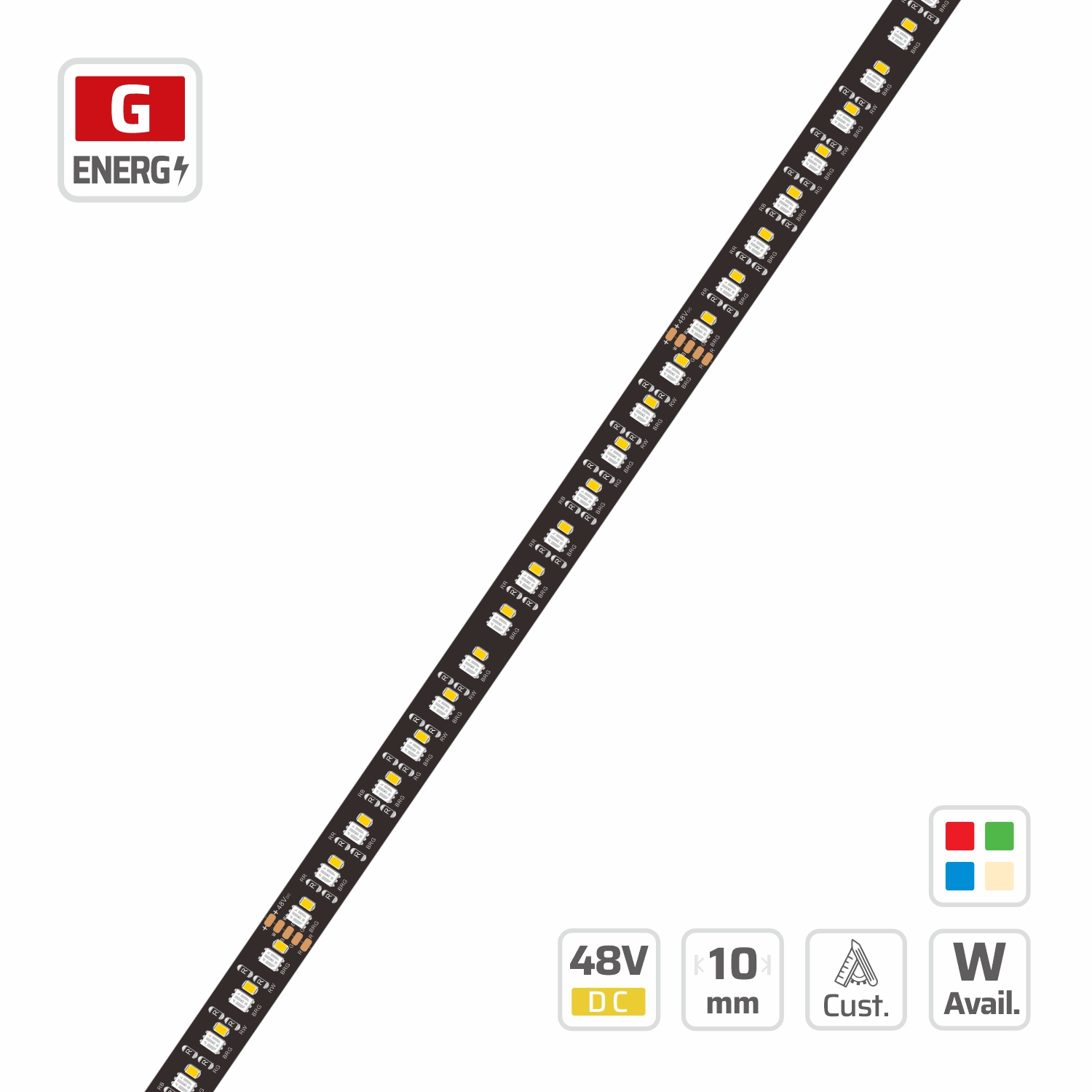 16786 · rgbw led strip · 48V · cuttable 125mm 16786 rgbw led strip — 48V, cuttable every 125mm, 10mm FPCB width, 2835+2216 LEDs, 224 LEDs/m